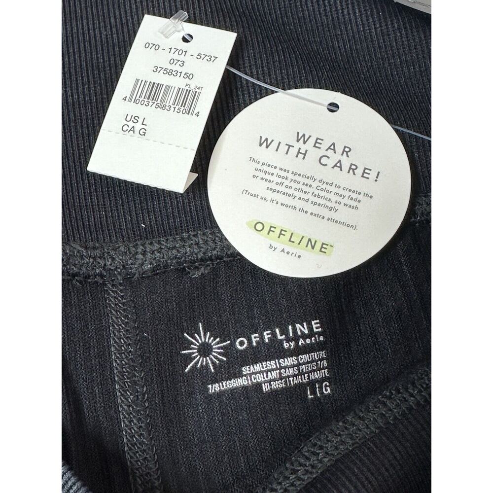 NWT! Aerie Offline Seamless Ribbed 7/8 Hi-Rise Leggings Black Sage Cream XS S L - Picture 5 of 16